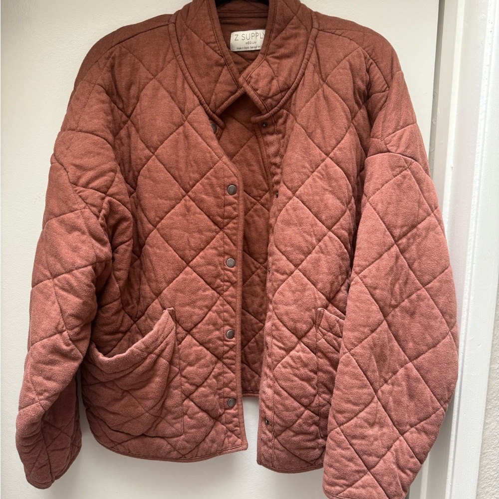Z Supply Brown Puffer Jacket Quilted Satin